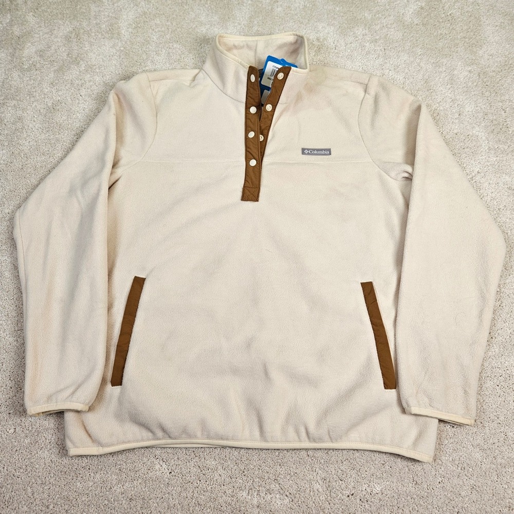 NWT Women Columbia Benton Springs Half Snap Pullover Fleece II Chalk/Camel Brown